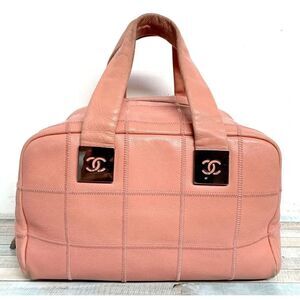 AUTHENTIC CHANEL CAVIAR PINK STITCH LEATHER MEDIUM ZIP TOP SQUARE PURSE HANDBAG